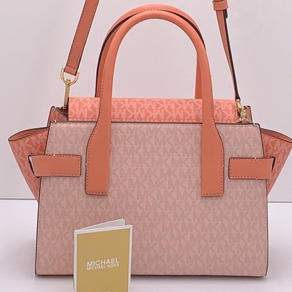 Michael Kors Carmen Medium Color-Block Logo Satchel Crossbody Sherbert Multi - Picture 14 of 16